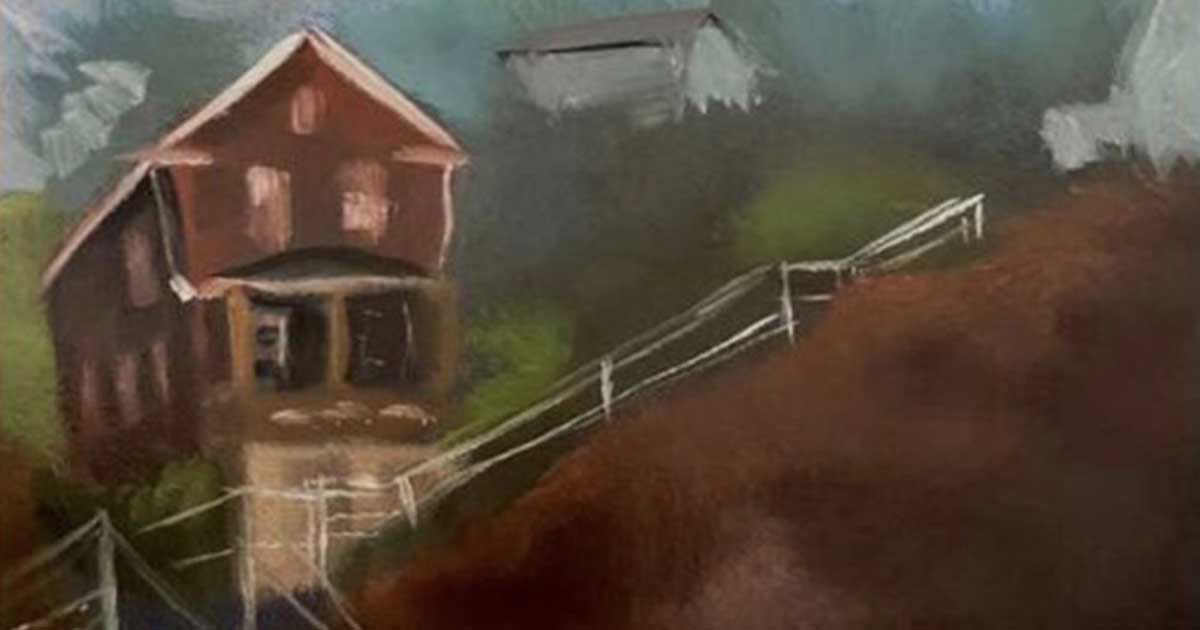 painting of a Pittsburgh house on a hill